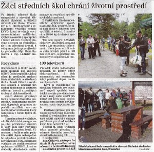 Žáci středních škol chrání životní prostředí, Chomutovský deník, červen 2015