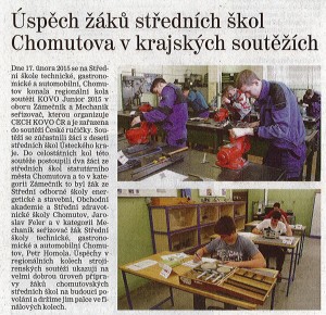 Úspěch žáků v krajských soutěžích, Chomutovský deník, únor 2015