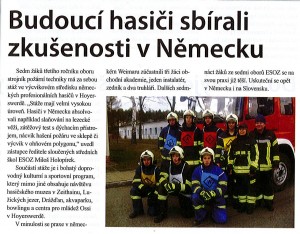 Budoucí hasiči sbírali zkušenosti..., Chomutovské noviny, duben 2015